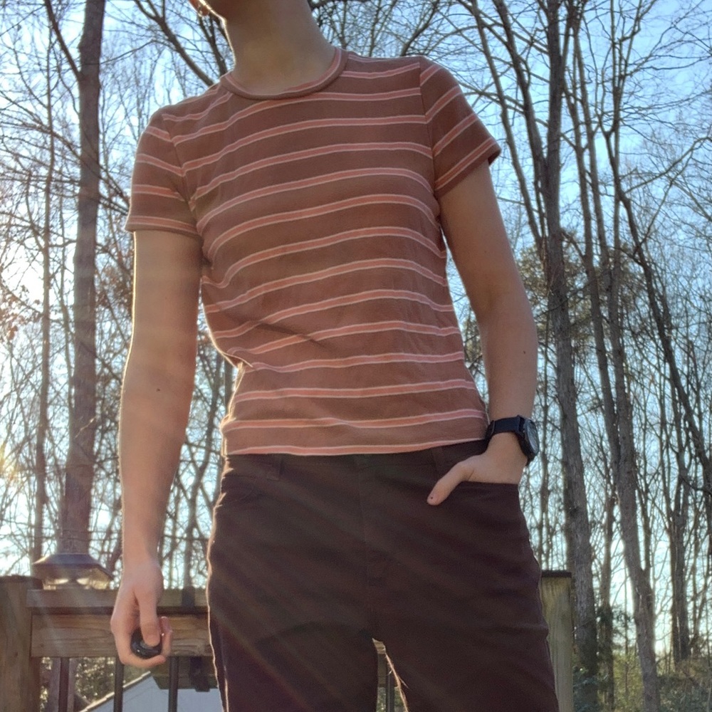 American Eagle Brown Striped T-shirt Women’s Small